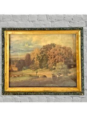 Antique George Inness Jr Autumn Oaks HAND TINTED Litho Framed Carved Wood 13x11